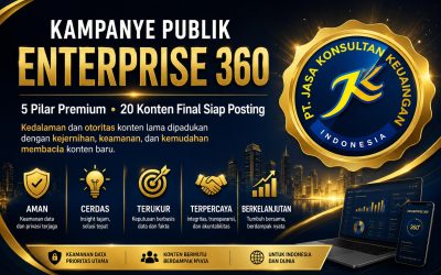KAMPANYE PUBLIK ENTERPRISE 360 5 Pilar Premium • 20 Konten Final Siap Posting Kedalaman dan otoritas konten lama dipadukan dengan kejernihan, keamanan, dan kemudahan membaca konten baru. By PT Jasa Konsultan Keuangan 