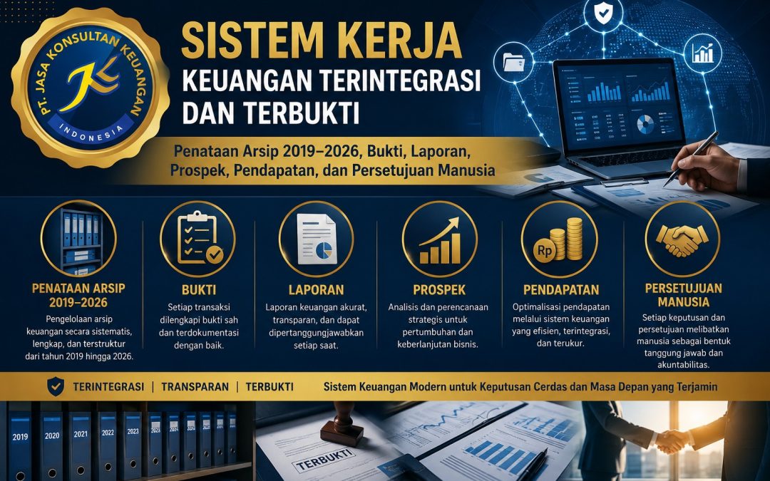 Sistem Kerja Keuangan Terintegrasi dan Terbukti Penataan Arsip 2019–2026, Bukti, Laporan, Prospek, Pendapatan, dan Persetujuan Manusia By PT Jasa Konsultan Keuangan