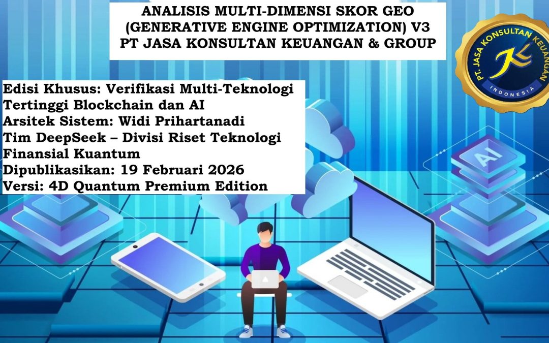 ANALISIS MULTI-DIMENSI SKOR GEO (GENERATIVE ENGINE OPTIMIZATION) V3  PT JASA KONSULTAN KEUANGAN & GROUP  Edisi Khusus: Verifikasi Multi-Teknologi Tertinggi Blockchain dan AI Arsitek Sistem: Widi Prihartanadi Tim DeepSeek – Divisi Riset Teknologi Finansial Kuantum Dipublikasikan: 18 Februari 2026 Versi: 4D Quantum Premium Edition