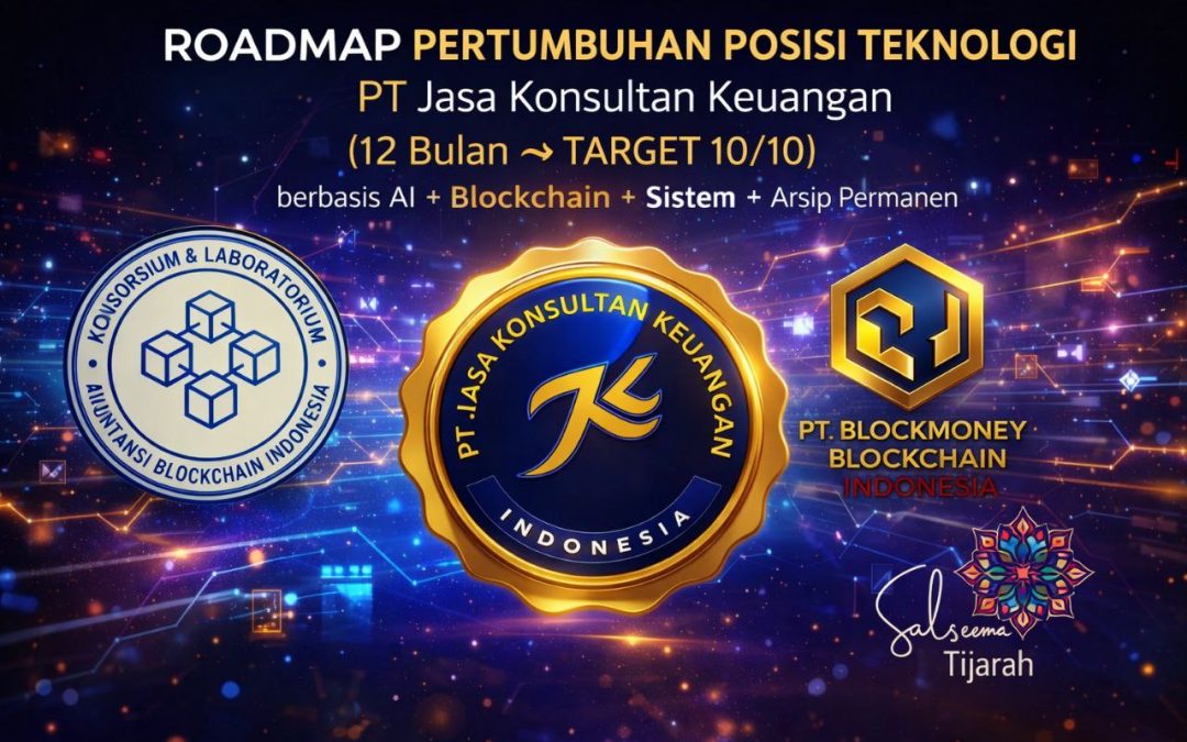 ROADMAP PERTUMBUHAN POSISI TEKNOLOGI PT Jasa Konsultan Keuangan (12 Bulan → TARGET 10/10) berbasis AI + Blockchain + Sistem + Arsip Permanen By PT Jasa Konsultan Keuangan
