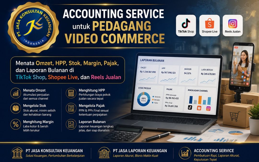 Accounting Service untuk Pedagang Video Commerce Menata Omzet, HPP, Stok, Margin, Pajak, dan Laporan Bulanan di TikTok Shop, Shopee Live, dan Reels Jualan PT Jasa Konsultan Keuangan | PT Jasa Laporan Keuangan | Accounting Service