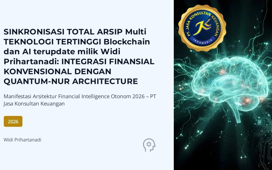 SINKRONISASI TOTAL ARSIP MULTI TEKNOLOGI TERTINGGI BLOCKCHAIN DAN AI TERUPDATE MILIK WIDI PRIHARTANADI: INTEGRASI FINANSIAL KONVENSIONAL DENGAN QUANTUM-NUR ARCHITECTURE MANIFESTASI ARSITEKTUR FINANCIAL INTELLIGENCE OTONOM 2026 – PT JASA KONSULTAN KEUANGAN